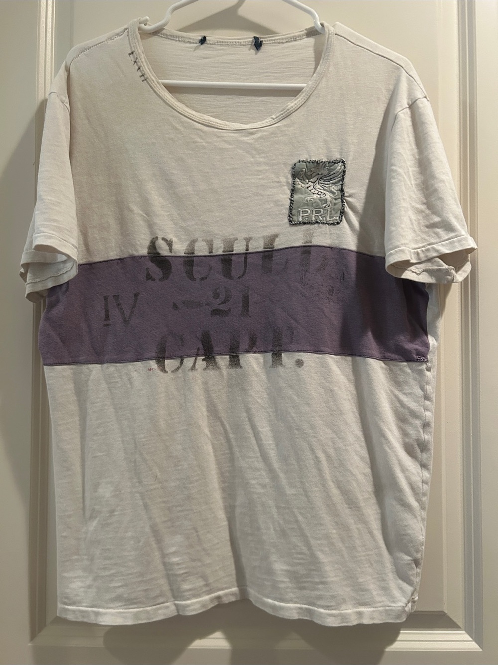 Polo Ralph Lauren Vintage Distressed Crew Oar Graphic Patchwork T-Shirt size L
